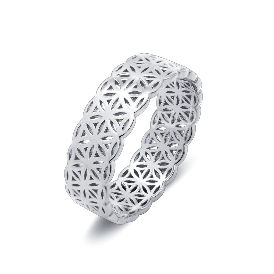 Geometrisk ring med Livets Blomst. Sterling sølv