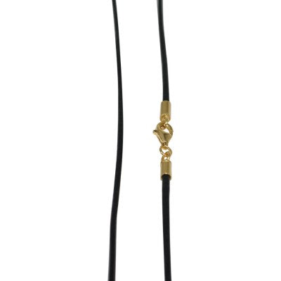 Halskæde. 2 mm sort lædersnor med forgyldt sterling sølv lås. 60-80 cm
