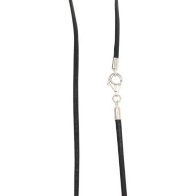 Halskæde. 2 mm sort lædersnor med sterling sølv lås. 60-80 cm
